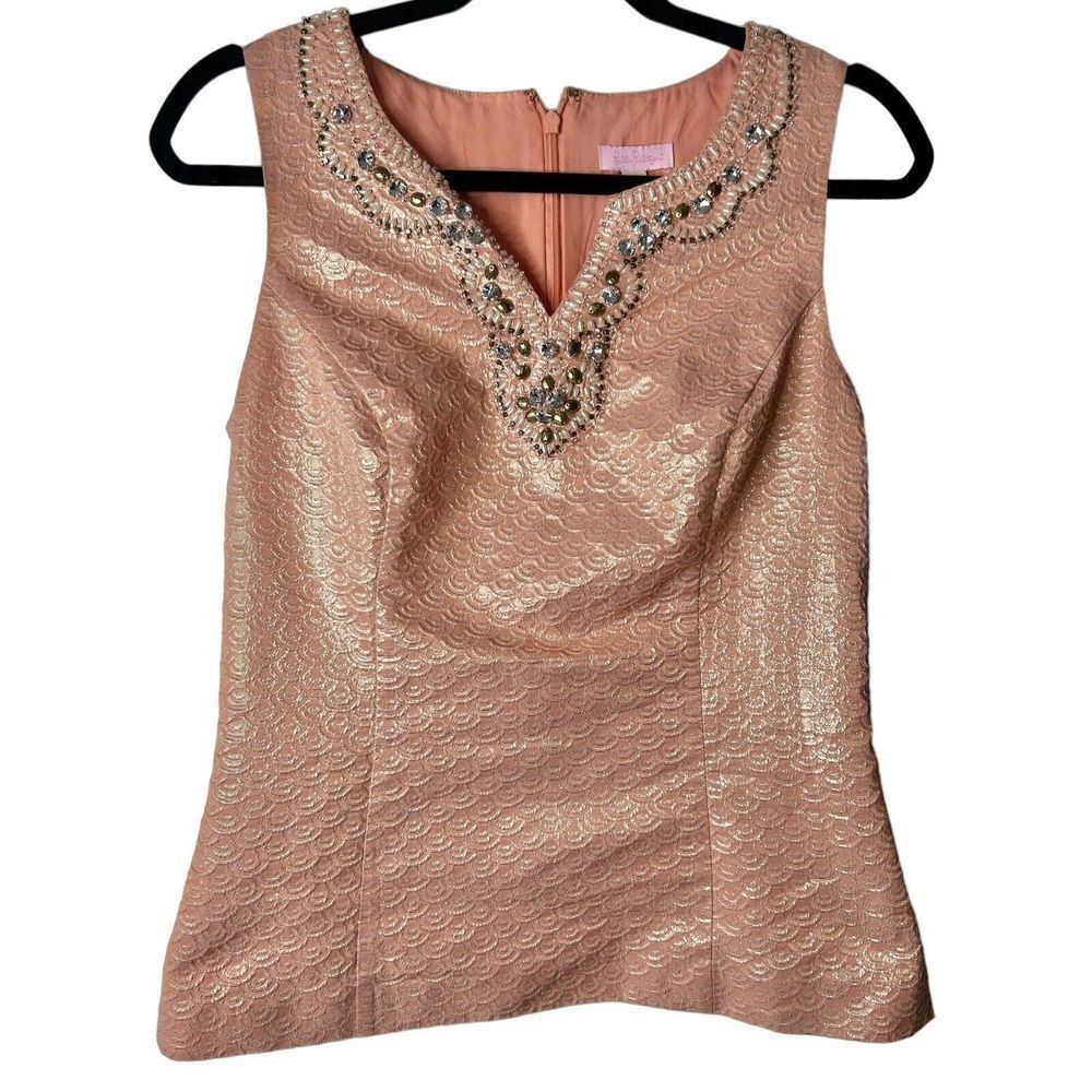 LILLY PULITZER TERRACE TOP BLUSH METALLIC JACQUARD EMBELLISHED  SIZE 6 | Perfect